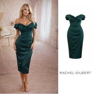 NEW Rachel Gilbert Daria Twisted Draped Off-The-Shoulder Midi Dress